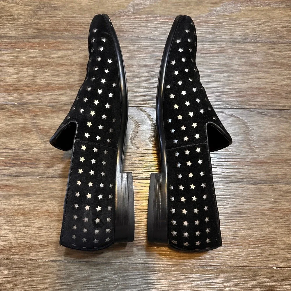 ALDO‎ Mens Black Suede Star Perforated Slip On Loafers Size 8 Dress Shoes